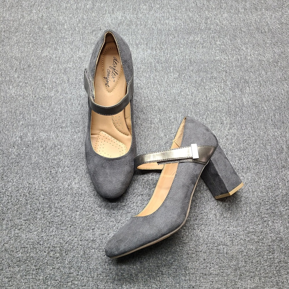 Dexflex Comfort Mary Jane Pumps Womens Size‎ 9 Grey Excellent Block Heel Strap